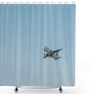 Personality  Commercial Jet Plane Landing In Blue Sky Shower Curtains