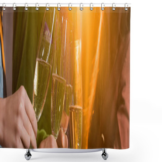 Personality  Partial View Of Friends Toasting Glasses Of Champagne On Black, Banner Shower Curtains