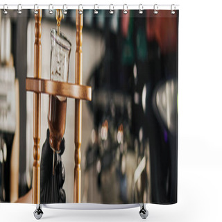 Personality  Partial View Of Barista In Black Glove Holding Cold Drip Coffee Maker With Ground Coffee, Banner Shower Curtains