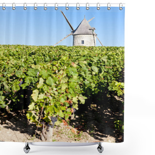 Personality  Vineyard With Windmill Near Blaignan, Bordeaux Region, France Shower Curtains