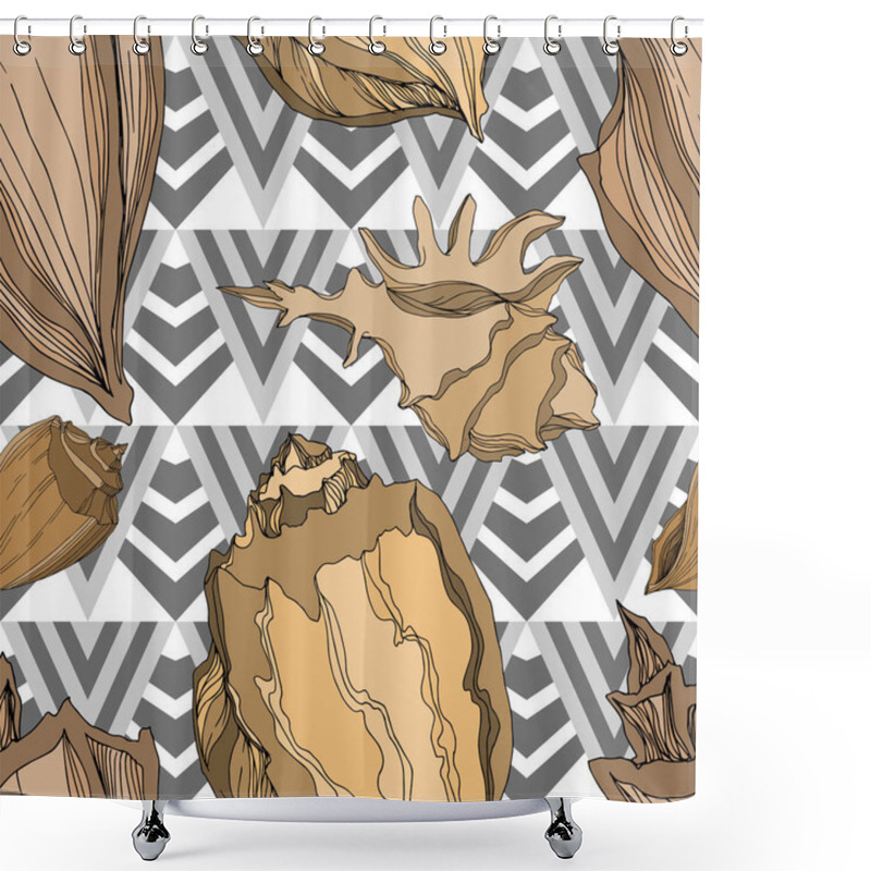 Personality  Vector Summer beach seashell tropical elements. Brown beige Engr shower curtains