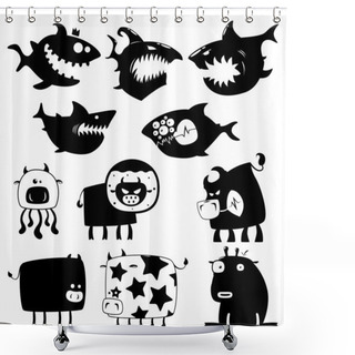 Personality  Sharks And Cows Shower Curtains