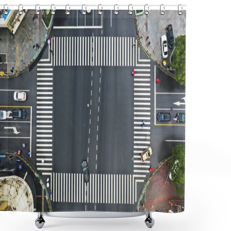Personality  Aerial View Of The Automatic Doors Installed At The Crosswalks To Stop Jaywalkers At The Intersection Of Huancheng Dong Lu And Baziqiao Lu Of Fengxian District In Shanghai, China, 22 December 2018 Shower Curtains
