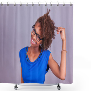 Personality  Young African American Woman Holding Her Frizzy Afro Hair - Blac Shower Curtains