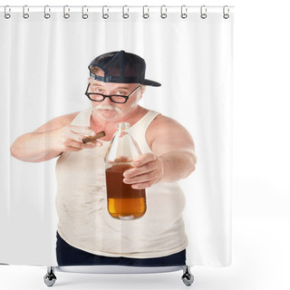 Personality  Fat Man With Cigar And Bottle Of Beer Shower Curtains