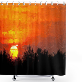 Personality  Impressionistic Style Artwork Of The Sun Setting In A Smoky Western Sky Shower Curtains