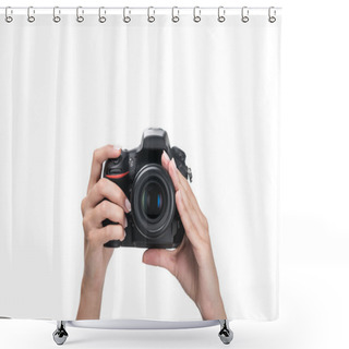 Personality  Photographer Taking Photo On Camera Shower Curtains