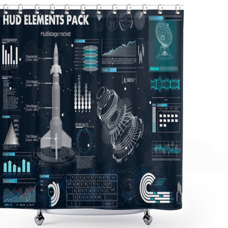 Personality  Space Launch Rockets, Elements Set HUD, Dashboards Shower Curtains