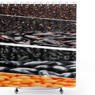 Personality  Collage Of Lentils And Black Beans Isolated On White Shower Curtains