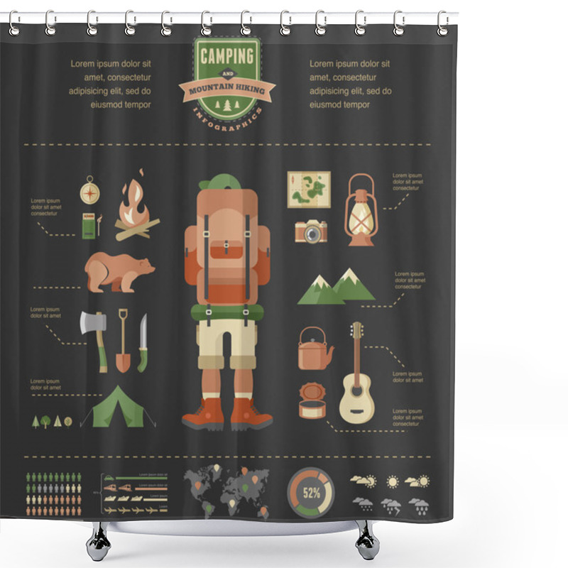 Personality  Hiking And Camping Equipment  - Icon Set And Infographics Shower Curtains