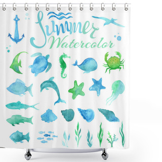 Personality  Vector Set Of Watercolor Marine Life. Shower Curtains