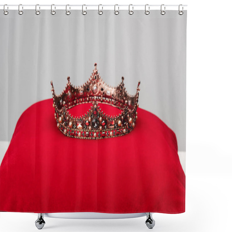 Personality  luxury royal crown on red cushion isolated on grey shower curtains