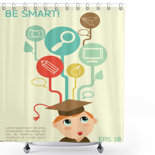 Personality  Banner Of Cute Thinking Child In Mortar Board Shower Curtains