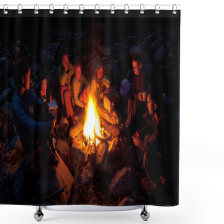 Personality  Near Campfire In Forest. Shower Curtains