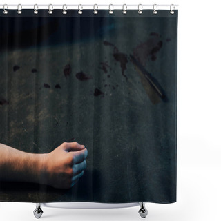 Personality  Partial View Of Dead Man On Floor At Crime Scene Shower Curtains