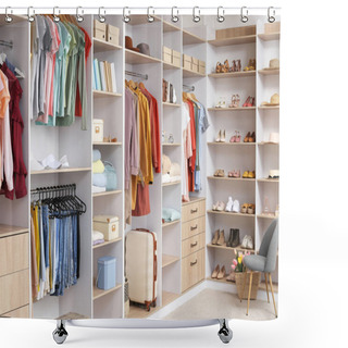 Personality  Big Wardrobe With Different Clothes And Accessories In Dressing Room Shower Curtains