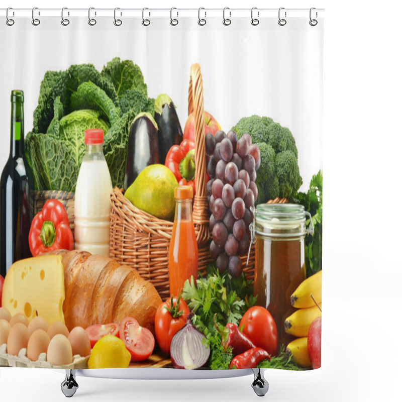 Personality  Groceries In Wicker Basket Including Vegetables And Fruits Shower Curtains