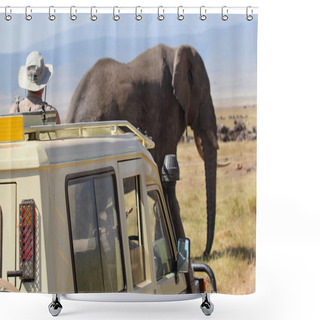 Personality  African Elephant Near A Vehicle Shower Curtains