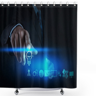 Personality  Businessman Hand Draws Lightbulb With New Computer Interface As  Shower Curtains