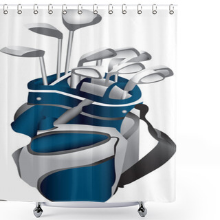 Personality  Illustration Of A Set Of Gold Clubs In A Blue And Gray Gold Bag. Shower Curtains