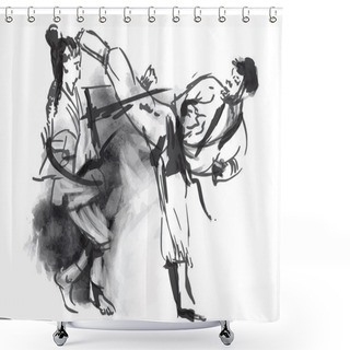 Personality  Karate - Hand Drawn (calligraphic) Vector Shower Curtains