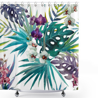 Personality  Pattern Orchid Hibiscus Leaves Watercolor Tropics Shower Curtains