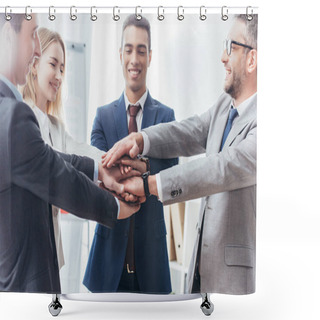 Personality  Happy Professional Business Team Stacking Hands In Office  Shower Curtains