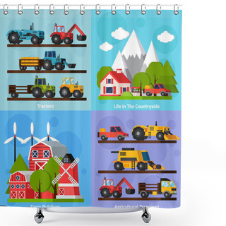 Personality  Farm Orthogonal Flat 2x2 Icons Set Shower Curtains