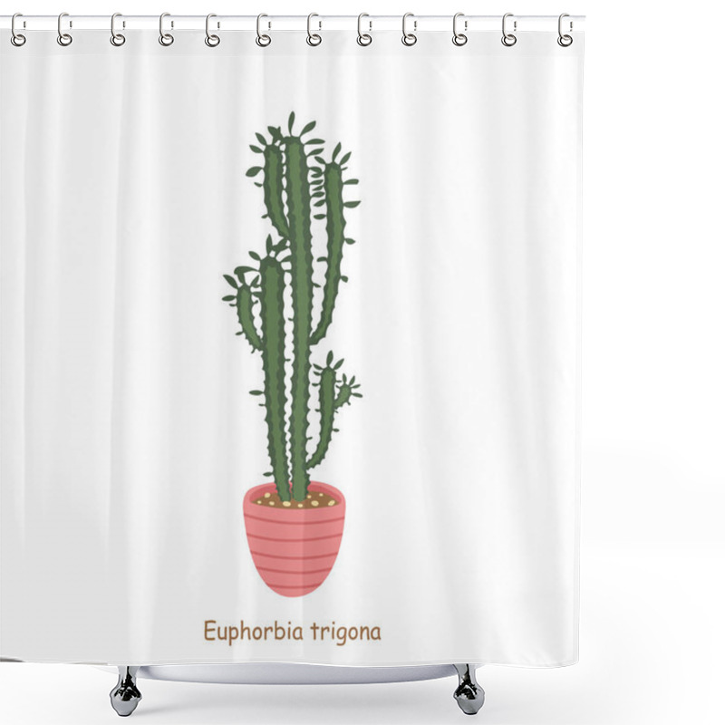 Personality  Euphorbia Trigona Isolated On A White Background. Cute Cactus. Vector Illustration In Cartoon Style Shower Curtains