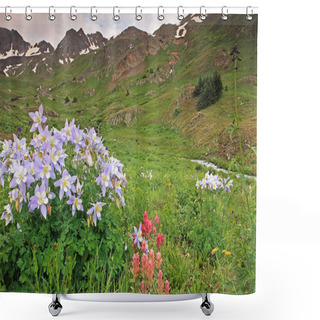 Personality  Colorado Columbines In The Rocky Mountains Shower Curtains