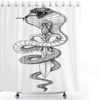 Personality  Snake Sword Detailed Pencil Drawing Shower Curtains