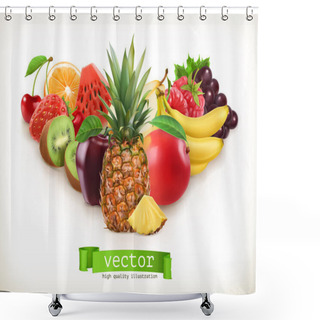 Personality  Pineapple And Juicy Fruits, Vector Illustration Isolated On White Shower Curtains