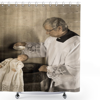 Personality  Baptized Baby In Sepia Shower Curtains