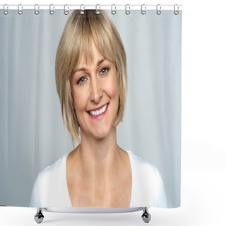 Personality  Portrait Of A Smiling Middle Aged Caucasian Woman Shower Curtains