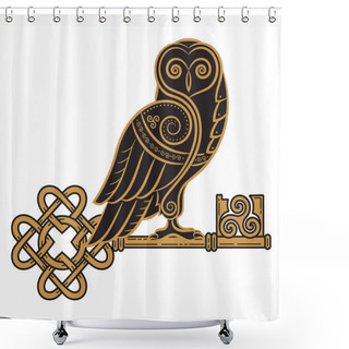 Personality  The Celtic Design. Owl And Key In The Celtic Style, A Symbol Of Wisdom Shower Curtains