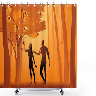 Personality  Biblical Vector Illustration Of Adam And Eve, A Serpent Deceives Eve Into Eating Fruit From The Forbidden Tree Shower Curtains