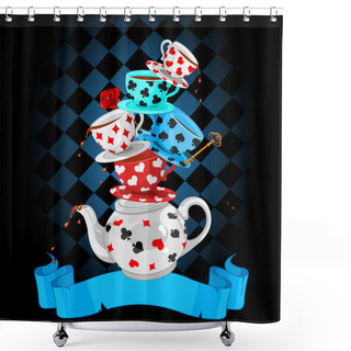 Personality  Wonderland Mad Tea Party Pyramid Design Shower Curtains