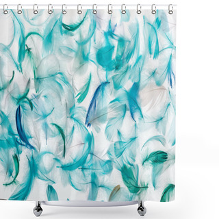 Personality  Seamless Background With Green, Grey And Turquoise Soft Feathers Isolated On White Shower Curtains