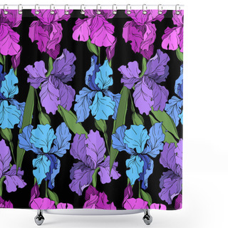 Personality  Vector Iris Floral Botanical Flowers. Black And White Engraved Ink Art. Seamless Background Pattern. Shower Curtains