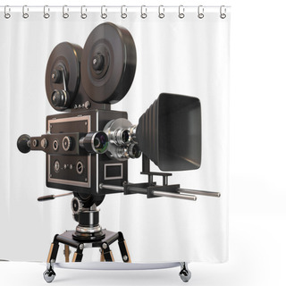 Personality  Vintage Movie Camera On White Background. 3d Shower Curtains