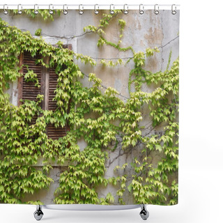 Personality  Wall With Window Overgrown With Wine Shower Curtains