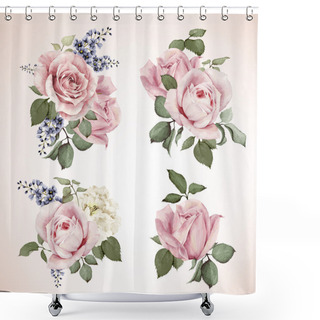 Personality  Set Of Bouquets Of Roses, Watercolor, Can Be Used As Greeting Ca Shower Curtains