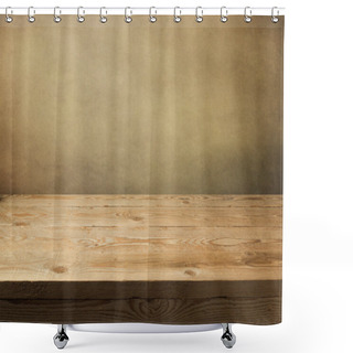 Personality  Wooden Table Over Grunge Wallpaper Shower Curtains