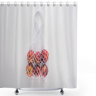 Personality  Top View Of Apples In Eco Friendly String Bag Isolated On White Shower Curtains