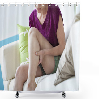 Personality  LEG PAIN IN A WOMAN Shower Curtains