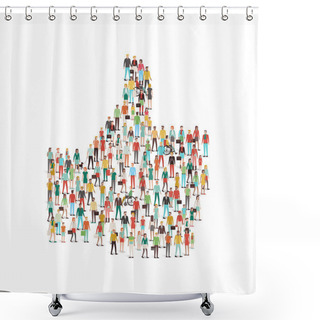 Personality  Crowd Of People Gathering In A Thumbs Up Shape Shower Curtains