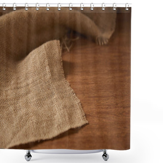 Personality  Background With Sackcloth On Wooden Surface With Copy Space Shower Curtains