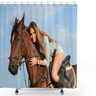 Personality  The Woman On A Horse Against The Sky Shower Curtains