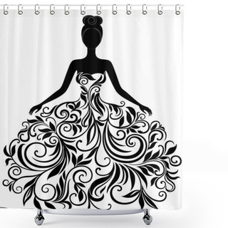 Personality  Vector Silhouette Of Young Woman In Dress Shower Curtains