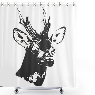 Personality  Hand Drawn Black And White Buck Silhouette, Vector, Illustration. Shower Curtains